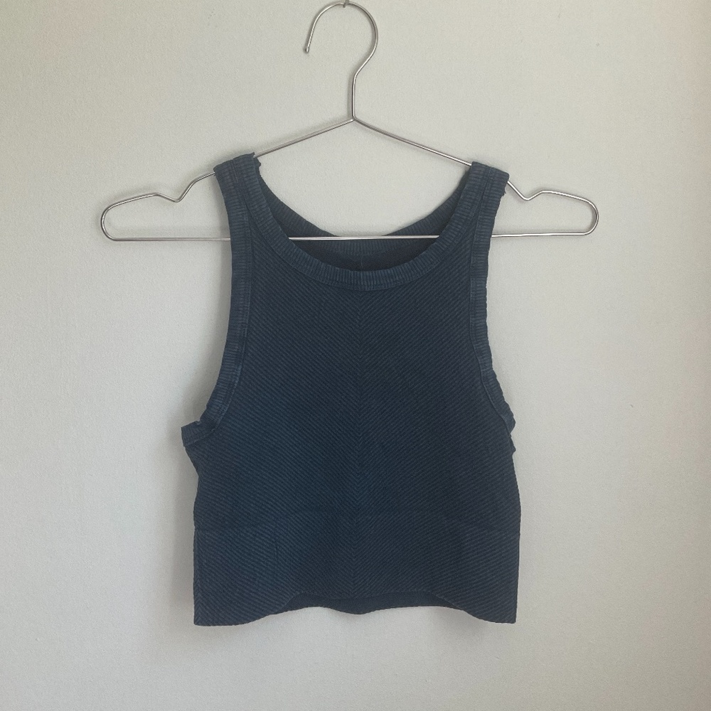 Nikibiki XS Navy Ribbed High-Neck Tank Top